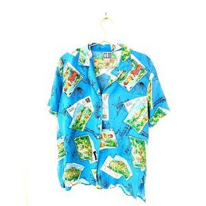 Vintage CLIO Hawaiian Blue Shirt Silk Medium